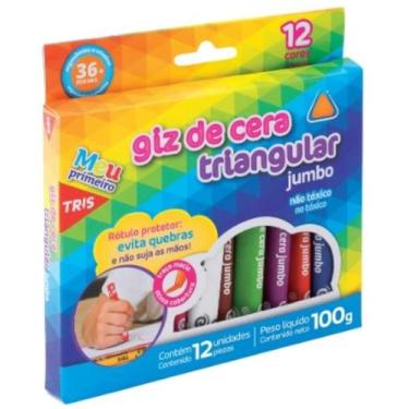 Imagem de Giz de Cera 12 Cores Gizão Triangular Jumbo Tris