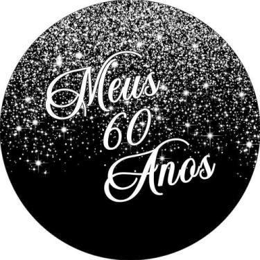Imagem de Painel De Festa Redondo 1,50x1,50 - Efeito Glitter Prata Meus 60 Anos 