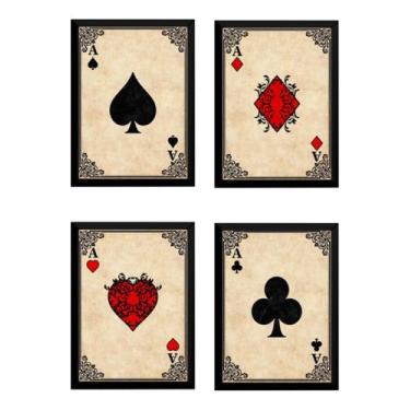 Imagem de Conjunto 4 Quadros A4 Baralho Poker Jogo De Cartas As - Fanarte