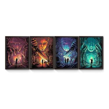 Imagem de Kit 4 Quadros Filmes De Terror Poster Moldurado - Fanarte