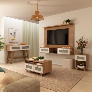 Imagem de Sala de Estar Completa Decor para TV Até 75 Polegadas 2 Portas Cinamomo/Off White - Pnr Móveis