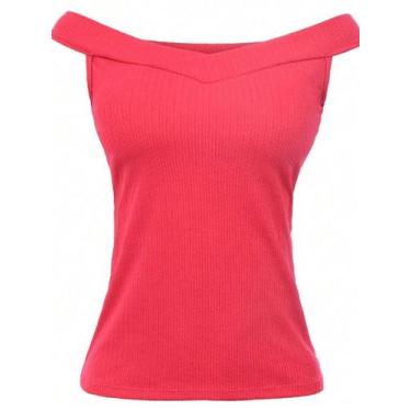 Imagem de X Store Blusa Regata Feminino Sem Gola Canoa Canelada Com Bojo Primave