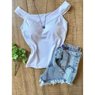 Imagem de X Store Blusa Regata Feminino Sem Gola Canoa Canelada Com Bojo Primave