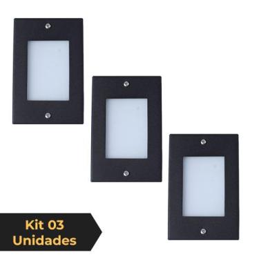 Imagem de Kit 3 Balizador de Embutir Escada Parede Preto 4x2 Alumínio - Iluminar