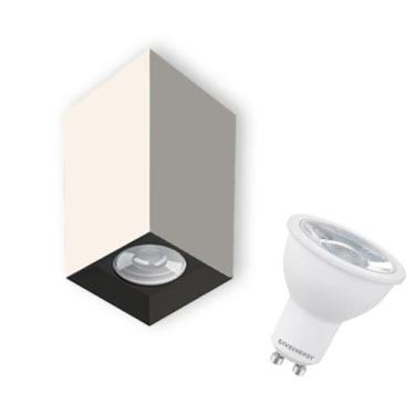 Imagem de Spot Plafon Sobrepor Tower Quadrado MR16 Branco Recuo Preto + Lâmpada 