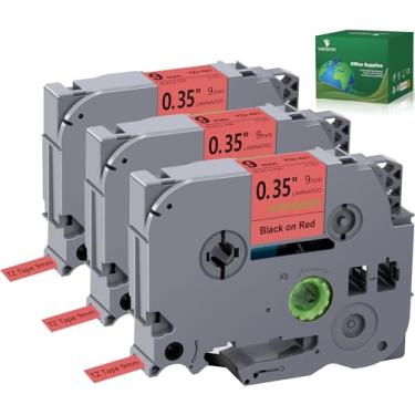 Imagem de YUANQIMM TZe-421 TZe 9 mm fita vermelha TZ compatível com Brother PTouch TZ-421 TZe421 TZ421 TZ421 9 mm 0,35 fita adesiva laminada preta sobre vermelha para PT D210 D200 H110 1880, pacote com 3