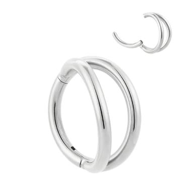 Imagem de PIERCINGBOY Anel de nariz de argola dupla de titânio 18G anéis de septo articulados sem costura 7 mm joia piercing de concha segmento prata clicker anéis labiais cartilagem brinco helix torre tragus,