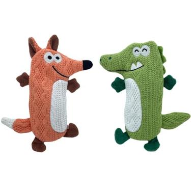 Imagem de Brinquedos interativos para cães de raposa e crocodilo com papel para ranger e rachar, brinquedos de enriquecimento para cães de 13,5 cm (2 peças)