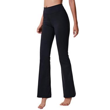 Imagem de Calça legging feminina de cintura alta e desempenho chinFun para ioga, bolso interno oculto, controle de barriga, bootcut, calça de moletom e tornozelo, Reta, A Bootcut Plain-black, L (Waist 30½"-32½", Inseam 28⅔")
