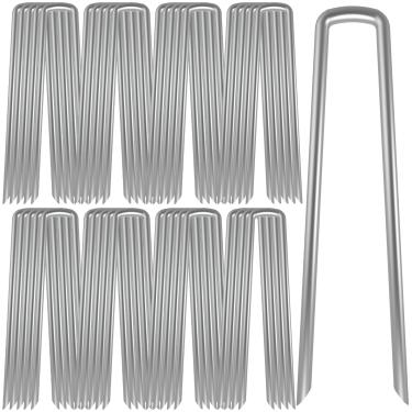 Imagem de AAGUT Estacas de jardim galvanizadas, pacote com 40, âncoras de cerca resistentes de 30 cm, grampos de paisagem de metal de calibre 8 para barraca de ancoragem, tecido de barreira de ervas daninhas,