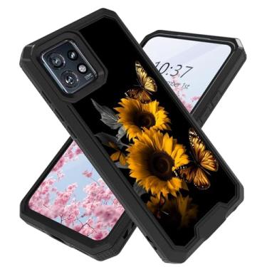 Imagem de Capa para Motorola Moto Edge Plus 2023, Edge+ 2023, resistente, à prova de choque, à prova de quedas, 2 em 1, capa protetora para celular para Moto Edge+ 2023 de 6,7 polegadas, girassóis e borboletas