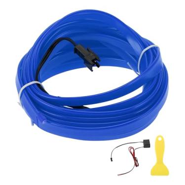 Imagem de A ABSOPRO Cabo de fio EL de 5 m LED com cordão luminoso, faixa de iluminação interior de carro, luz neon flexível para decoração de carro, motorista de fiação (12 v), azul