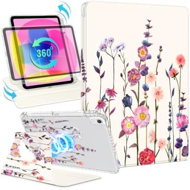 Imagem de Shorogyt Capa magnética para iPad 10ª geração de 10,9 polegadas 2022 com suporte magnético para mulheres – Design fofo, capas giratórias de 360 graus para meninas com suporte de lápis para Apple i Pad