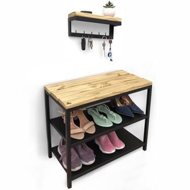 Imagem de Kit Sapateira e Porta Chaves Strassis Design SD-5003 Metal e Madeira Cor: Preto