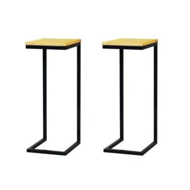 Imagem de Jogo 2 Mesa de Apoio Lateral Sofá Industrial 65cm Preta Madeira Natura