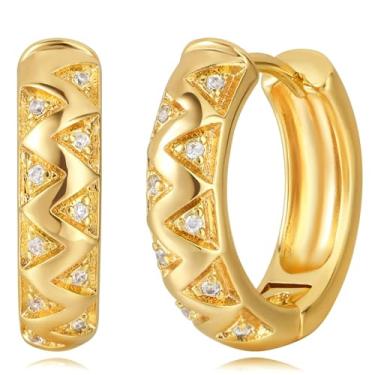 Imagem de BENEIGE Brinco de argola de ouro delicado banhado a ouro 14 K com flor de zircão cúbico brincos de pressão simples borla estrela geométrica joia presente para mulheres, Latão, Zircônia cúbica