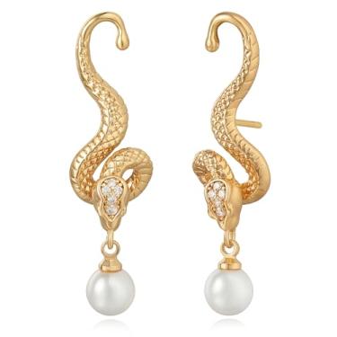 Imagem de BENEIGE Brincos femininos banhados a ouro 14 quilates delicados brincos de cobra banhados a ouro 14 quilates feitos à mão joias minimalistas hipoalergênicas para mulheres, Sem pedra preciosa