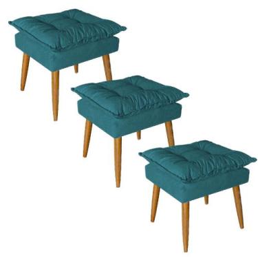 Imagem de Kit 03 Puff Puf Banqueta Opala Para Quarto Sala Recepção Suede Azul Tu