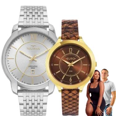 Imagem de Kit Relógios Pulso Technos Masculino Prata 2117LEK/1K + Euro Feminino Dourado EU2035YT / Condor Dourado COPC21AEDC/4D Prova D Agua Aço Inóx