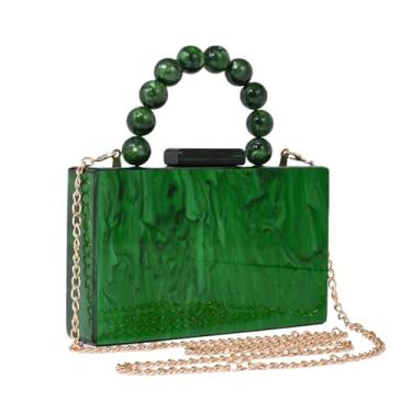 Imagem de Ryxuzer Bolsas modernas para mulheres, bolsas noturnas, bolsa com alça superior com contas, bolsa transversal a ombro, pérola, casamento, clutch acrílica, bolsas luxuosas, Verde, 7.1X1.9X4.3IN