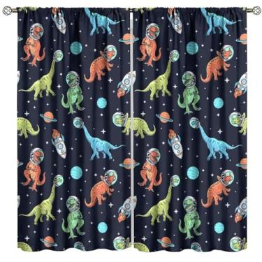 Imagem de Cortinas infantis de dinossauro, foguete de astronauta, divertido, espaço sideral, para meninas, meninos, quarto de bebê, decoração de berçário, 106,7 cm L x 114,3 cm C