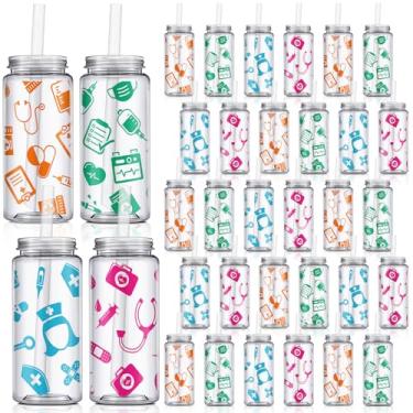 Imagem de Dingion 36 peças, 24 peças, copo de plástico para enfermeira de 382 g com canudo e tampa, presentes de semana de enfermeira registrados, copos reutilizáveis de plástico para mulheres, presentes de