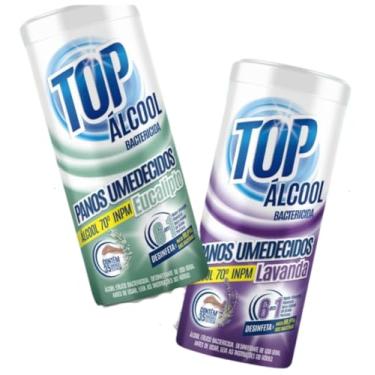 Imagem de Panos Lenços Umedecidos Álcool Bactericida 70º Limpeza Em Geral, Pote Com 35 Unidades (Eucalipto)