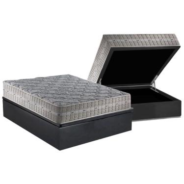 Imagem de Cama Box Baú Casal: Colchão Molas SuperPocket Ensacadas D Angelis Anjos Royal + Base crc Suede Gray (138x188)