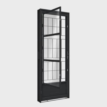 Imagem de Porta de Aço de Giro com Postigo e Grade Quadrada 215x85cm Aço Pronto Riobras