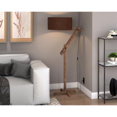 Imagem de Luminaria de Chão Ajustavel para Sala Luxo Pés de Madeira Cúpula Marrom