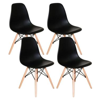 Imagem de Kit Com 4 Cadeiras Charles Eames Dsw Preta - Base Madeira
