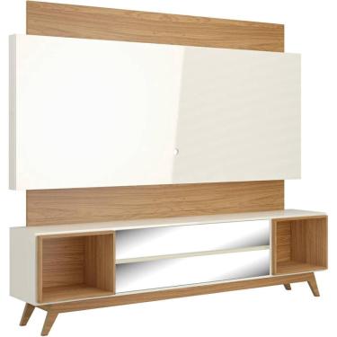 Imagem de Rack com Painel Munique Espelhado 2,20 mt cor Off White com Freijo - 51640