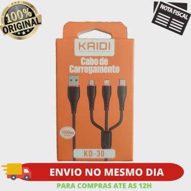 Imagem de Cabo Carregamento 3em1 kaidi KD30 Versatilidade e Eficiência em um Só Produto Lightning/V8/Tipo-C