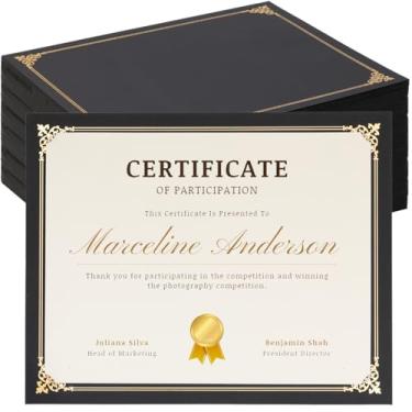 Imagem de 100 porta-certificados de lado único com capa de diploma de borda dourada ou tamanho carta 21 x 28 cm papel de certificado, cartolina, prêmio, graduação, documentos, escola - preto