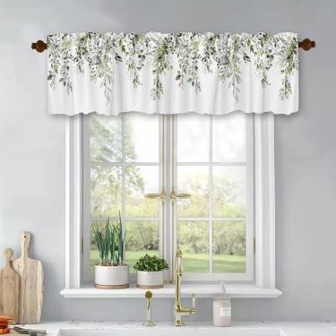 Imagem de Cortinas de gatinho de folha verde sálvia sanefa primavera verão folhas de eucalipto para janela de casa de fazenda cortina de bolso para varão para sala de estar banheiro quarto decoração 137 x 45