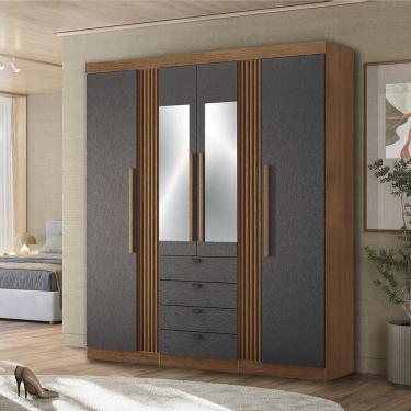 Imagem de Guarda-roupa 4 Portas 4 Gavetas com Espelho Mdp Aurora Jatobá /Grafitte