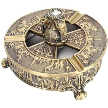 Imagem de Cinzeiro retro com tampa cinzeiros de secretária vintage homens a fumar material metálico para interior ao ar livre escritório da casa ornamentos (cor bronze)