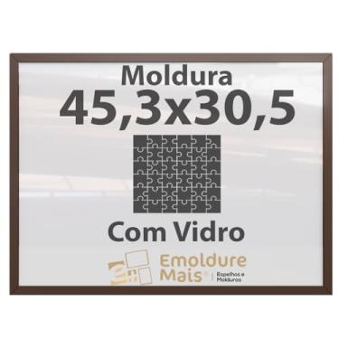 Imagem de Moldura para Quebra Cabeça Cabeca 30,5x45,3 200 peças Com Vidro para Quadro Puzzles Grow cor Marrom