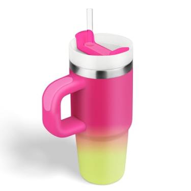 Imagem de BAISHIDA Copo de 400 ml com alça e canudo, copo infantil de 400 ml com tampa e canudo para crianças, copos de aço inoxidável, presente de viagem para esportes ao ar livre, escola, mantém as bebidas