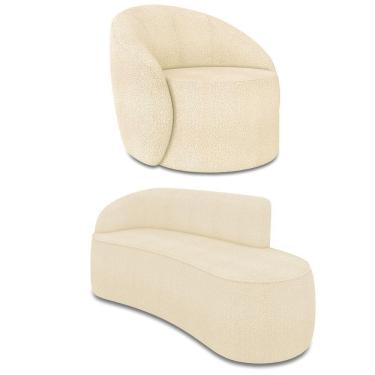 Imagem de Sofá 3 Lugares Orgânico 180cm Morgan E Poltrona Lua Bouclê Bege D03 - D`rossi