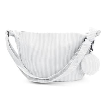 Imagem de Bolsa transversal feminina, bolsa de ombro de lona de grande capacidade com 1 bolsa pequena, bolsa transversal moderna para uso diário em viagens, Branco