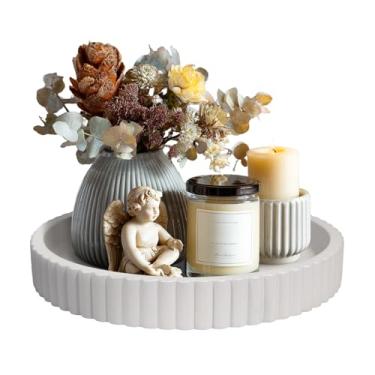 Imagem de MAONAME Bandeja decorativa de concreto para mesa de café, bandeja redonda cinza moderna de 28 cm, bandejas de servir circulares modernas, bandeja de mesa de jantar para decoração de casa, banheiro