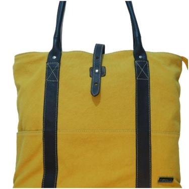 Imagem de Bolsa Feminina De Lona E Couro Top Bag Zup Cor Mostarda