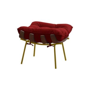 Imagem de Puff Sala de Estar Base de Madeira Dourada Veludo Vermelho