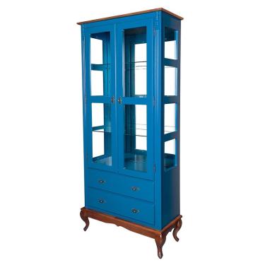 Imagem de Cristaleira 2 Portas 2 Gavetas e 3 Prateleiras de Vidro Azul