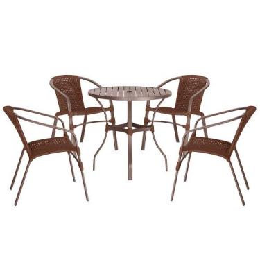 Imagem de 04 Cadeiras Floripa e Mesa Roma 100Cm Marrom e Corda Nautica Trama Ori