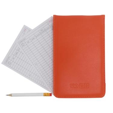 Imagem de Premium Vegan Leather Golf Scorecard Holder – Waterproof Yardage Book Cover w/ 2 Scorecards & Pencil - 6 Vibrant Colors – Perfect Golf Gift for Men/Women, Dad, Husband, Golf Lovers (Orange Scorecard