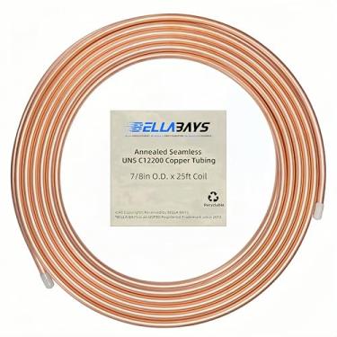 Imagem de BELLA BAYS Tubo de cobre 7/20.3 cm OD x 2.0 cm ID x 7.6 m, 99,9% C12200 ASTM B280 Refrigeration ACR Tubing Seamless Soft Coil Round T2 Tubo de cobre puro para sistema HVAC, geladeira, indústria, faça