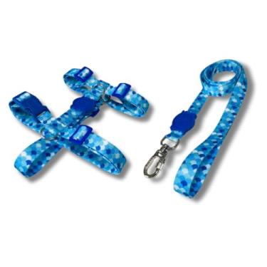 Imagem de Coleira Peitoral Tipo H para Cães - Anti-Puxão com Guia de 1,10m | Varias Estampas (Azul,M)