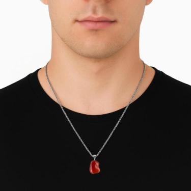 Imagem de Colar Prata 925 Cornalina Polida Legítima Natural Masculino - Ponte Ve